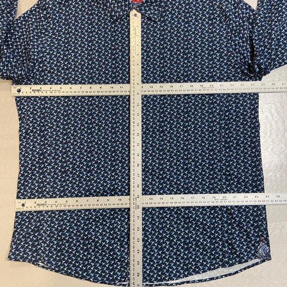 Au Noir Mens Patterned Long Sleeve Shirt Size 6/2XL Navy & Light Blue stretchy - Picture 11 of 14